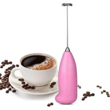 Pilli Mini Mixer Kahve Süt Ayran Köpürtücü Karıştırıcı Cappuccino Kapuçino Köpürtücü Pembe Renk