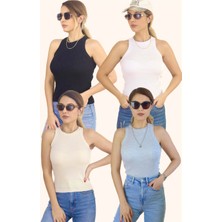 Ritnice Kadın 4'lü Premium Pamuklu Fitilli Atlet Beyaz, Siyah, Krem, Gri