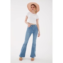 Fashion Friends 23Y-PNT0298K1 Kadın Paçası Yırtmaçlı Denim Pantolon