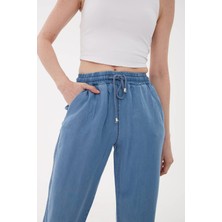 Fashion Friends 23Y-PNT0657K1 Kadın Beli Bağlamalı Denim Pantolon