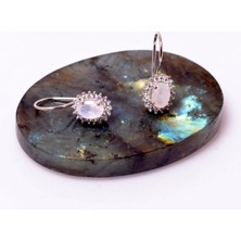 Taş Sandığı Ay Taşı Gümüş Küpe - Taş Çerçeveli