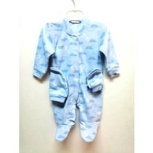 Hayal Sepeti Organik %100 Pamuk 0-3 Aylık Yeni Doğan Bebek Tulumu Mavi Bulutlu 0068