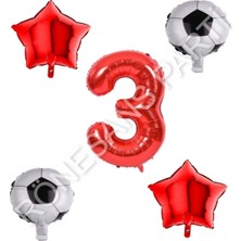 Rönesans Parti Futbol Topu Yıdız Rakam Balon Seti Kırmızı Yaş 3