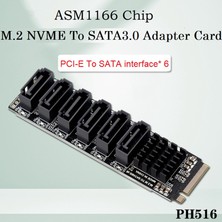 Unbrand M.2 Mkey Pcı-E Riser Card M.2 Nvme Sata3.0 Pcıe'ye Sata 6gpbsx6-Port Eklentisi Kart ASM1166 Destek Pm Funksiyonu (Yurt Dışından)