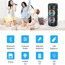 Ally ZQS4239 Mikrofonlu Taşınabilir Dev Speaker LED Işıklı Bluetooth Hoparlör - 4INC×2-8W×2 1800MAH