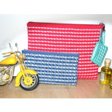 Pafuli El Örgüsü Özel Tasarım Düğme Detaylı Clutch Çanta Seti Fuşya - Mint - Lacivert