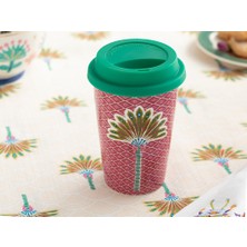 English Home Exotic Palm New Bone Silikon Kapaklı Travel Mug 400 ml Pembe