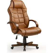 Mehmet Yaren Büro Konfor Cila  Bilgisayar - Ofis - Müdür - Büro - Makam Çalışma Koltuğu Taba Renk Ahşap Ayaklı