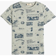 Koton Tişört Baskılı Kısa Kollu Bisiklet Yaka