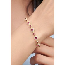 TMT Silver Gümüş Altın Kaplama Koyu Pembe Zirkon Taşlı ve Beyaz Zirkon Taşlı Su Yolu Bileklik