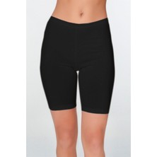 Çift Kaplan Kadın Elastanlı Uzun Siyah Şort 611