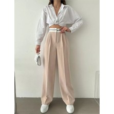 My Model Ters Kemerli Salaş Krep Kumaş Taş Pantolon