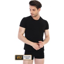 Çift Kaplan Erkek Elastanlı Siyah T-Shirt 0954 6'lı Ekonomik Paket