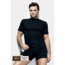 Çift Kaplan Erkek Süprem Amerikan Yaka Siyah T-Shirt 930 6'lı Paket