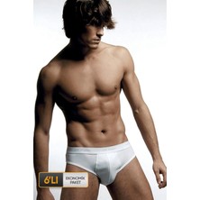 Çift Kaplan Erkek Ribana Klasik Beyaz Slip 0870 6'lı Ekonomik Paket