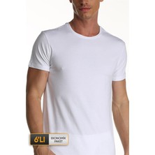 Çift Kaplan Erkek Elastanlı Beyaz T-Shirt 0954 6'lı Ekonomik Paket