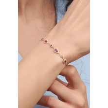 TMT Silver Gümüş Altın Kaplama Damla Koyu Pembe Zirkon Taşlı Bileklik