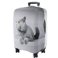 My Saraciye 77 Gri Kedi Valiz Kılıfı, Bavul Kılıfı - Gri Kedi 77