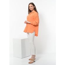 Kadın Aerobin Kumaş Düğmeli Oversize Gömlek Orange