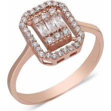 Bigakan Kadın Gümüş Yüzük Rose Gold Baget Taşlı Gümüş Yüzük
