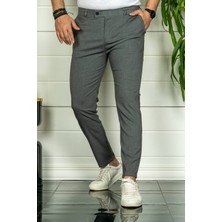 Modamesto Erkek Füme Slim Fit Çift Düğme Kumaş Pantolon