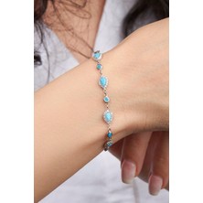 TMT Silver Gümüş Damla Turkuaz Firuze ve Zirkon Taşlı Bileklik