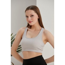 Dream Style Kadın Crop Fitilli ve Hafif Destekli Kalın Askılı Spor Sütyeni