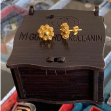 Bigakan Kadın Gümüş Küpe Altın Kaplama Küçük Çiçek Modeli Telkari Küpe