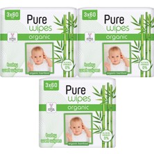 Pure Baby Wipes Islak Havlu Mendil 60 Yaprak Organic Bambu (9 Lu Set) 540 Yaprak (3pk*3)