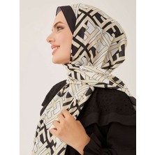 F Desen Krep Şal Kremsi Siyah
