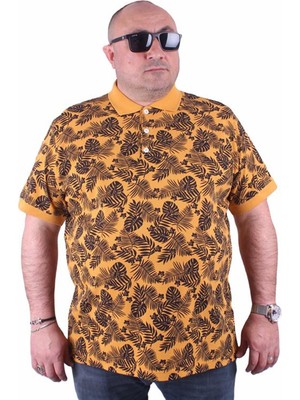 Starbattal Büyük Beden Polo Yaka Tişört Hawai Desen 23412 Hardal