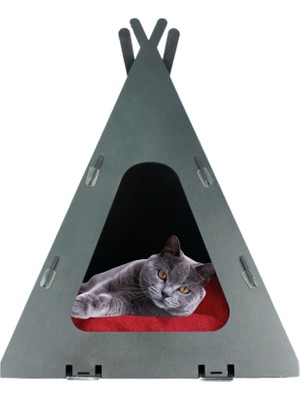 Büyük Kedi Evi Dekoratif Ahşap Dayanıklı Siyah Renk 40X40 cm Kedi Yatağı Çadır Model