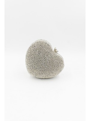 Chantaky 095 255 Gümüş Çift Tarafı Kristal Taşlı Kalpli Abiye Çanta