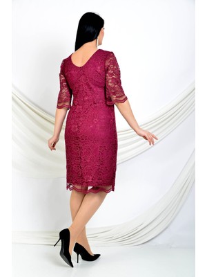 Butik Miza Kordone Dantel Truvakar Kollu Büyükbeden Elbise