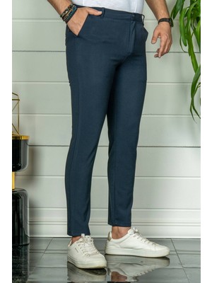 Modamesto Erkek Lacivert Slim Fit Kumaş Pantolon