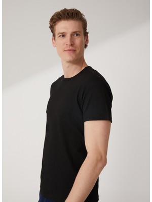 Süvari O Yaka Armürlü Siyah Erkek T-Shirt TS1014000280