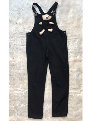 Happy Robin Life Çocuk Unisex Ayıcıklı Siyah Kot Salopet