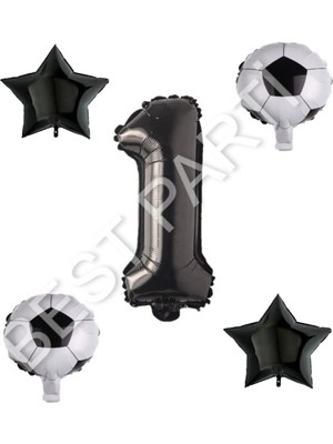 Best Parti Futbol Topu Yıdız Rakam Balon Seti Siyah Yaş 1