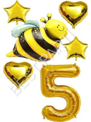 Best Parti Arı Karakterli Yıldız Kalp Folyo Balon Seti Yaş 5