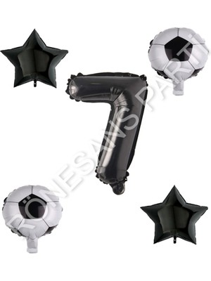 Rönesans Parti Futbol Topu Yıdız Rakam Balon Seti Siyah Yaş 7