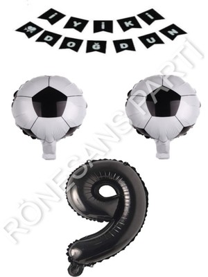 Rönesans Parti Futbol Topu Yıdız Rakam Iyiki Doğdun Banner Balon Seti Yaş 9