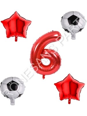 Rönesans Parti Futbol Topu Yıdız Rakam Balon Seti Kırmızı Yaş 6