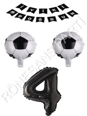 Rönesans Parti Futbol Topu Yıdız Rakam Iyiki Doğdun Banner Balon Seti Yaş 4