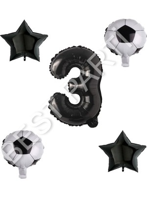 Best Parti Futbol Topu Yıdız Rakam Balon Seti Siyah Yaş 3