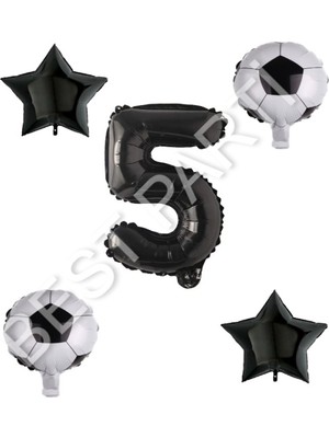 Best Parti Futbol Topu Yıdız Rakam Balon Seti Siyah Yaş 5