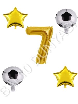 Bal10 Dünyası Futbol Topu Yıdız Rakam Balon Seti Gold Yaş 7
