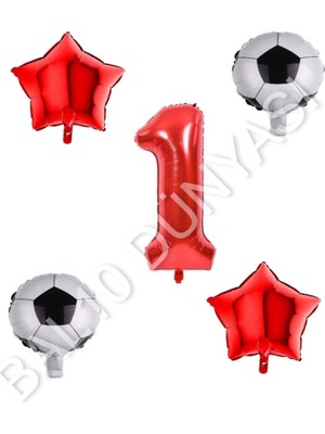 Bal10 Dünyası Futbol Topu Yıdız Rakam Balon Seti Kırmızı Yaş 1