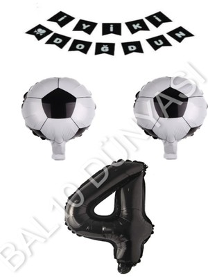 Bal10 Dünyası Futbol Topu Yıdız Rakam Iyiki Doğdun Banner Balon Seti Yaş 4