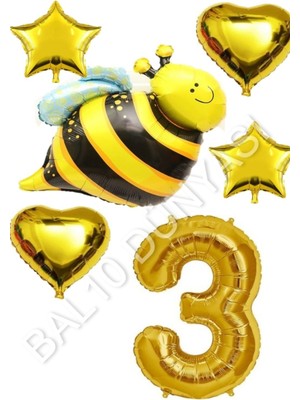 Bal10 Dünyası Arı Karakterli Yıldız Kalp Folyo Balon Seti Yaş 3