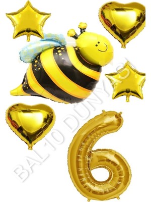 Bal10 Dünyası Arı Karakterli Yıldız Kalp Folyo Balon Seti Yaş 6